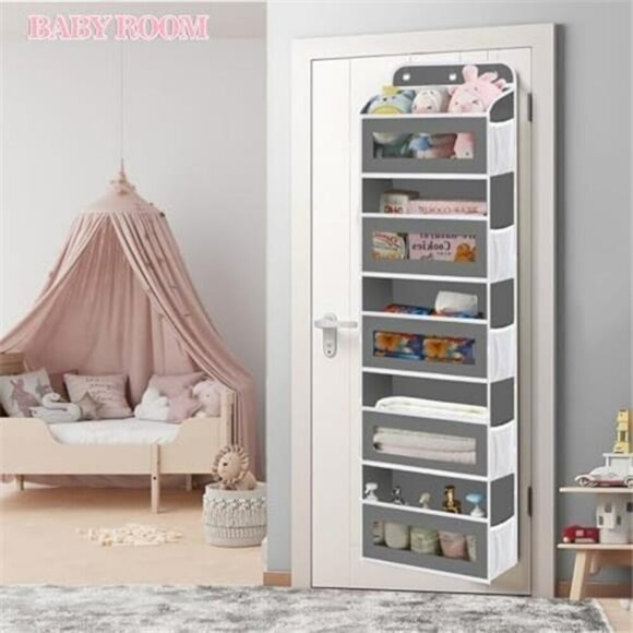 Over Door Hanging Organizer 5 Shelf Storage with Mesh Pockets for Nursery - Picture 2 of 7